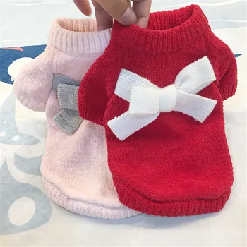 

Dog Sweater Winter Warm Cloth Creative Wool Pet Clothes Puppy Solid Color Bow-Knot Sweater Cute Autumn And Winter Drop Shipping