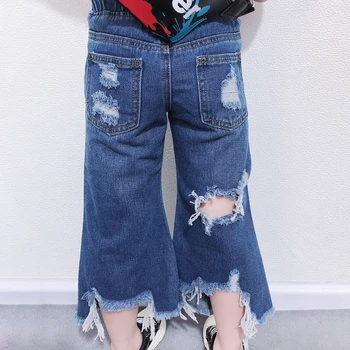 

Fashion Children Jeans Loose Big Hole Ripped Girl Denim Pants Kids Trousers Baby Cowboy Pants Mid-Waist Children Pants