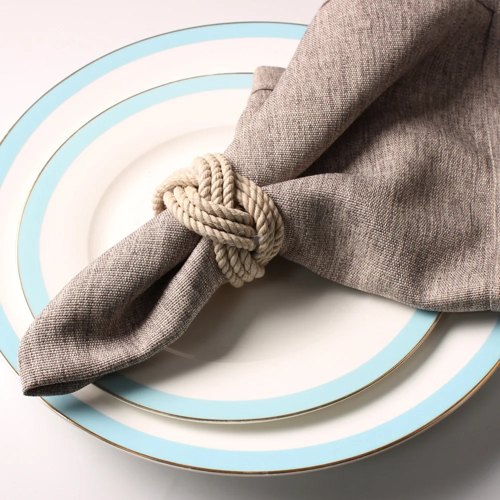 Yute Natural anillo de servilleta cuerda tejida servilleta hebilla cuerda de lino anillo de servilleta cena fiesta decoración para mesa de Navidad