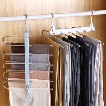 

6 Layers Foldable Hangers Hanger Space Saver for Pants Trousers Scarf Tie Belt Stainless Steel Clothes Rack for Wardrobe