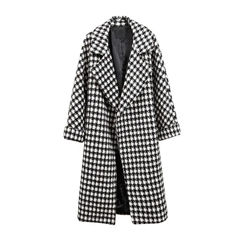Прямая поставка с фабрики, женское клетчатое шерстяное пальто большого размера с одной пряжкой, женское осеннее пальто в стиле ретро, теплое плотное Женское пальто в стиле ретро