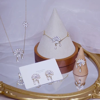 

14K Real Gold Chrysanthemum Daisy Jewelry Sets Charm Women High Quality Necklace Earring Ring Bracelet Birthday Gift Jewelry