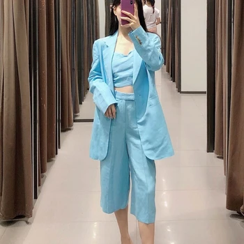

Women Blazer and Capri Autumn 2020 New Fashion Long Outwear Short Pants Modern Lady Sets