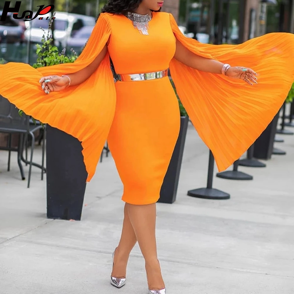 Huapate, Осеннее оранжевое вечернее платье с длинным рукавом, женское облегающее платье с высокой талией, большой размер 3XL, женское платье-карандаш средней длины
