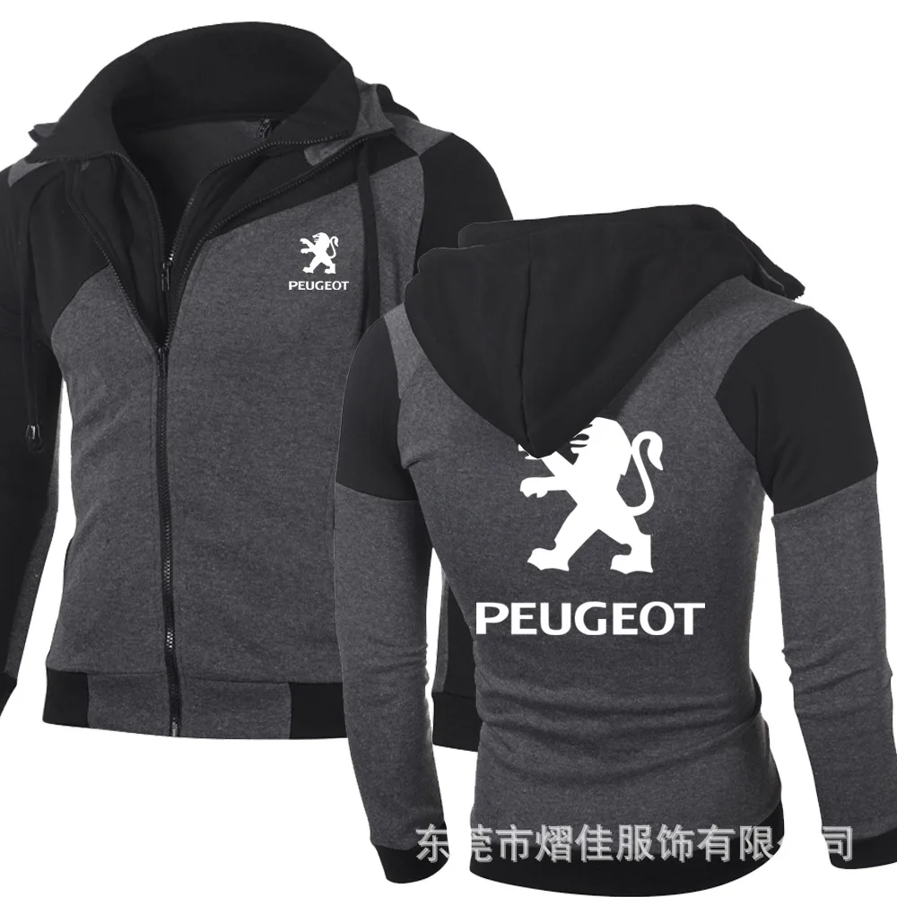 Логотип Peugeot, толстовки, куртка, двойная молния, худи, хлопковый пуловер, спортивная одежда для Suzuki, толстовки, пальто Y - Цвет: Темно-серый