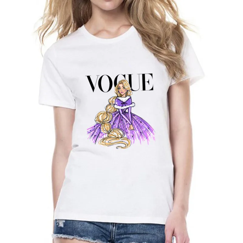 VOGUE Princess Print Mother and Daughter Outfits T-shirt Lovely Cartoon Family Matching Clothes Mommy and Me Tshirt Family Look