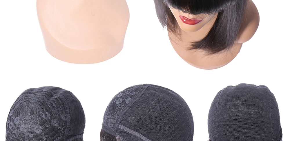 Perucas de Cabelo Brasileiro com Franja Peruca com Franja para as Mulheres Humano Reta Negras Remy Cabelo Completo Máquina Peruca Bang Curto Bob 100% 14 Apliques e perucas