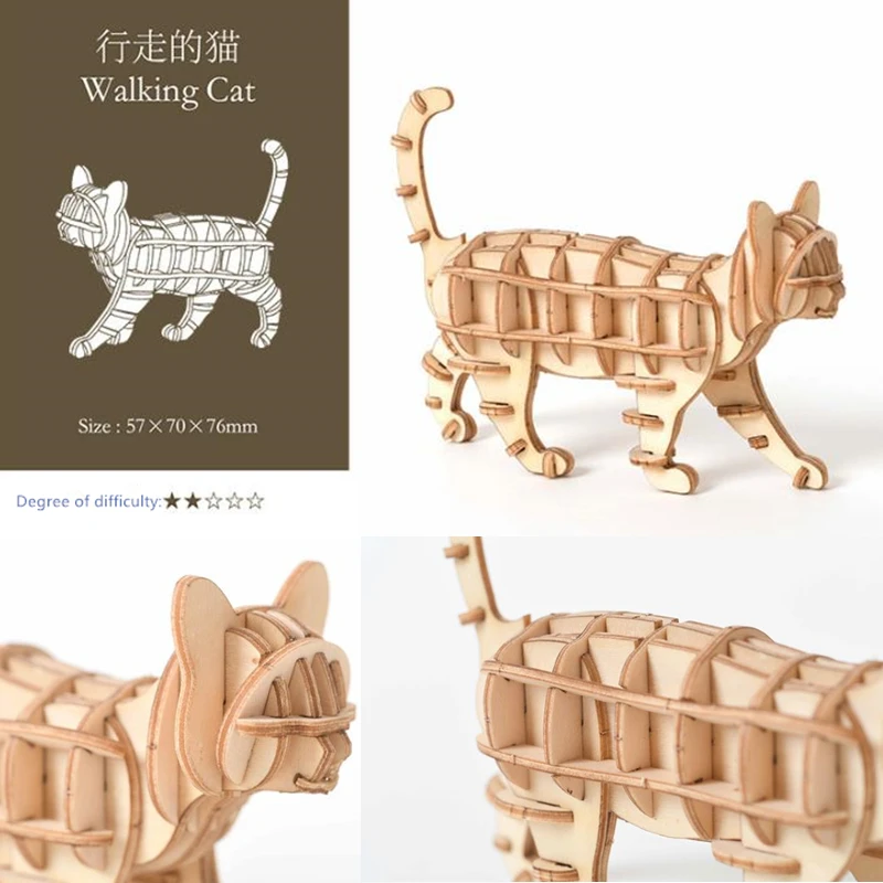 DIY игрушки для животных кошек 3D деревянная головоломка модель сборки деревянные
