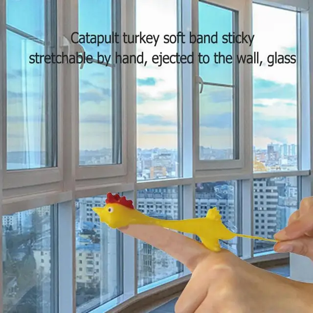 11.5cm Practical Joke Toys And Novelty Gags Funny Laugh Rubber Chicken Stretchy Flying Turkey Finger Birds Sticky Random Color 2