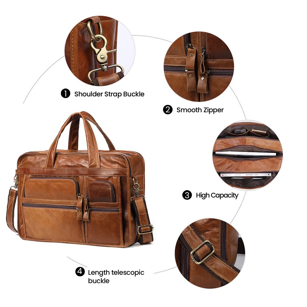 JOYIR Genuine Leather Men‘s’ Briefcase Laptop Casual Business Tote Bags Shoulder Crossbody Bag Men's Handbags Large Travel Bag 3