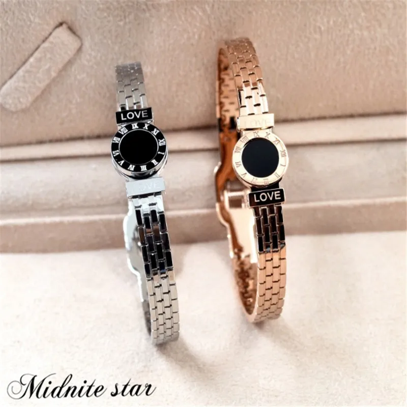 Качественный браслет, ювелирные изделия из титановой стали с римскими цифрами, Модный женский браслет из розового золота, подарок