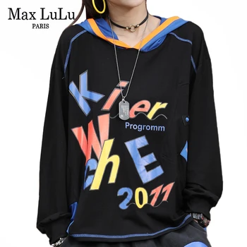 

Max LuLu 2020 Korean Brand Ladies Autumn Tops Tees Loose Fashion Clothes Womens Casual Hooded T Shirts Female Printed T-shirts