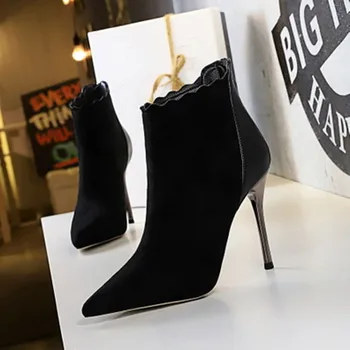 

European and American style fashion simple with super high heel suede pointed pedicure was thin Ankle boots sexy boots Женские