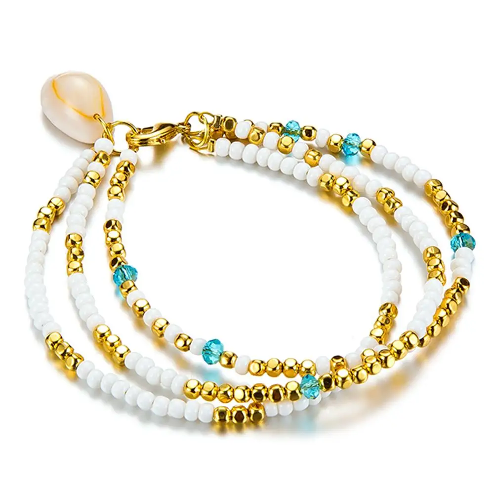 

Multi-layer Cowrie Shell Charm Beaded Anklet Women Summer Beach Ankle Bracelet