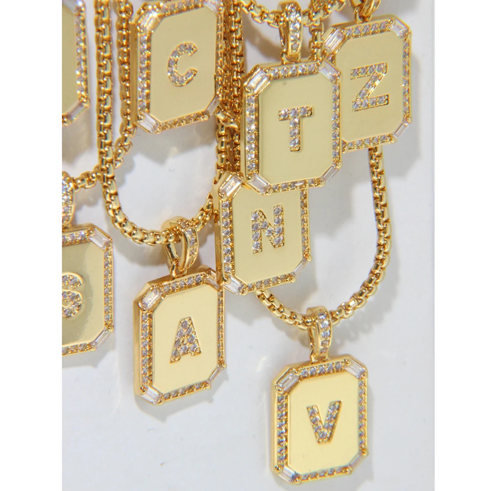 Peri'sBox Classic 26 Letters Square Coin Pendant Necklace Female Inlay Zircon Initial Necklace Pendants Layered Collier Alphabet - Image 5