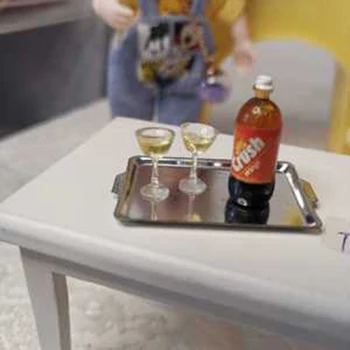 

4Pcs/Set Dollhouse Miniature Accessories Mini Wine And Tray Set Simulation Drink Model Furniture Toys