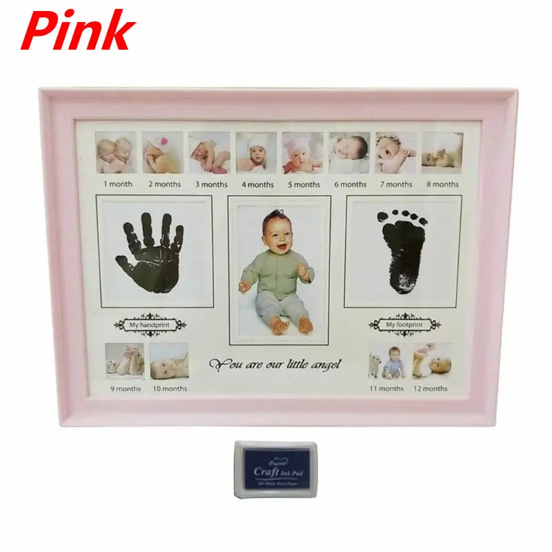 Pink Детская фоторамка с отпечатком руки и чернилами для украшения новорожденных, подарок для детей, сувениры E65D - Цвет: Pink