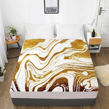 

3D Fitted Sheet Bed Mattress Fitted Cover Custom Design Bed Linens Sheets Bedsheet 152x203 Geometry Marble Glod Printed Bedding