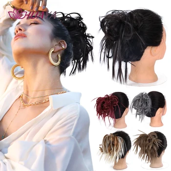 

HUAYA Synthetic Messy Straight Bun Hair chignon Tousled Hairpiece Scrunchie Updo Cover Synthetic Elastic Hair for Women