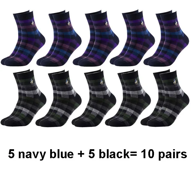 5 navy blue 5 black PEIR POLO, мужские носки из чесаного хлопка, модные, цветные, квадратные, счастливые носки, мужские, Осень-зима, Harajuku, Компрессионные носки, Size39-45 - Цвет: 5 navy blue 5 black