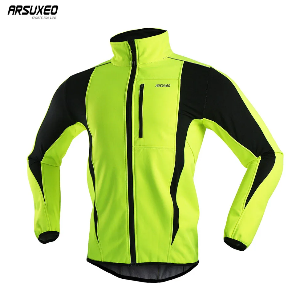 

ARSUXEO Winter Cycling Jacket Fleece Warm Up Bicycle Clothing Windbreaker Waterproof Soft Reflective Coat MTB Bike Jersey 15K