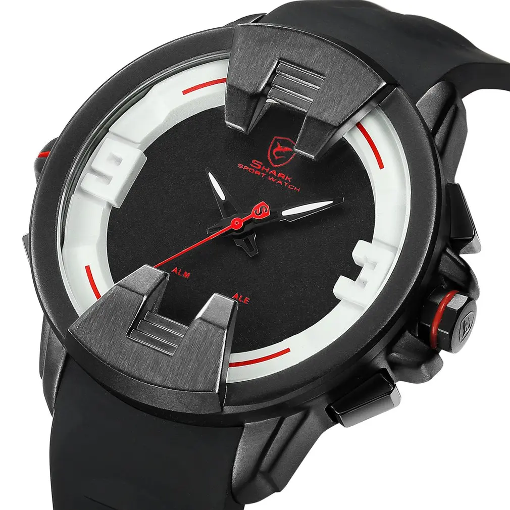 Бренд Wobbegong SHARK, мужские кварцевые часы, черный чехол, силиконовый ремешок, мужские часы, светодиодный час, цифровые спортивные часы/SH560 - Цвет: White SH559