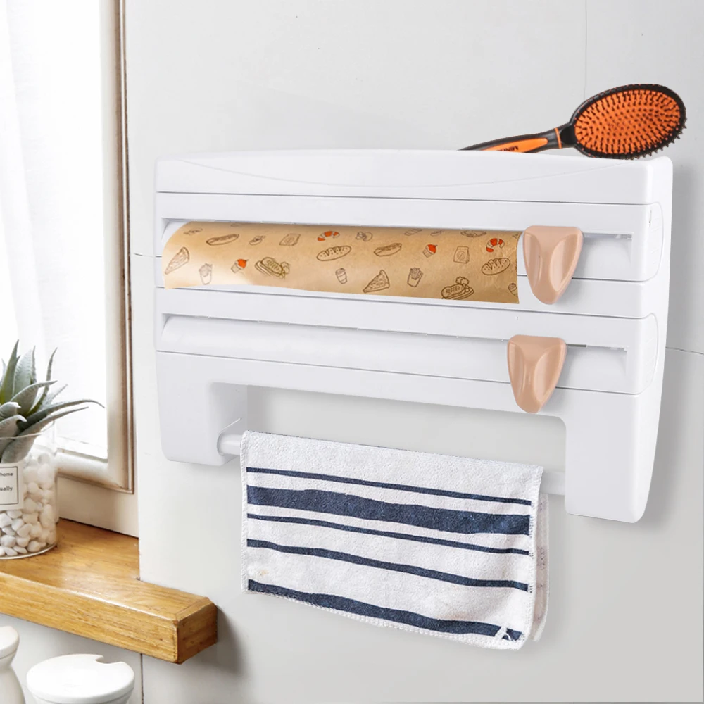 Wall-mount 3 In 1 Kitchen Dispenser Multifunction Paper Towel Holder  Aluminum Foil And Film Dispenser Kitchen Storage Organizers - Plastic Wrap  Dispensers - AliExpress