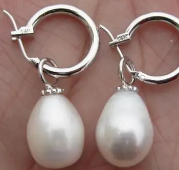 

Free Shipping huge a pair of baroque 12-13mm south sea white pearl earring 14K/20