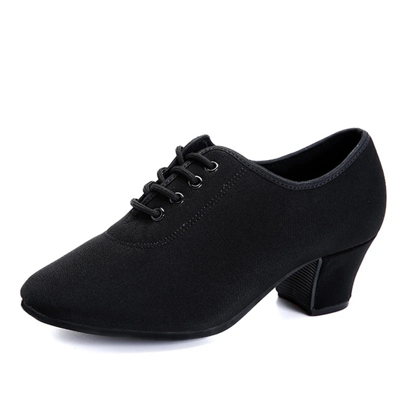 Женские черные туфли для латинских танцев оксфорды, кожа и резиновая подошва, не сужающийся книзу массивный каблук, Женская Современная обувь для латинских танцев высокий каблук 3-5 см