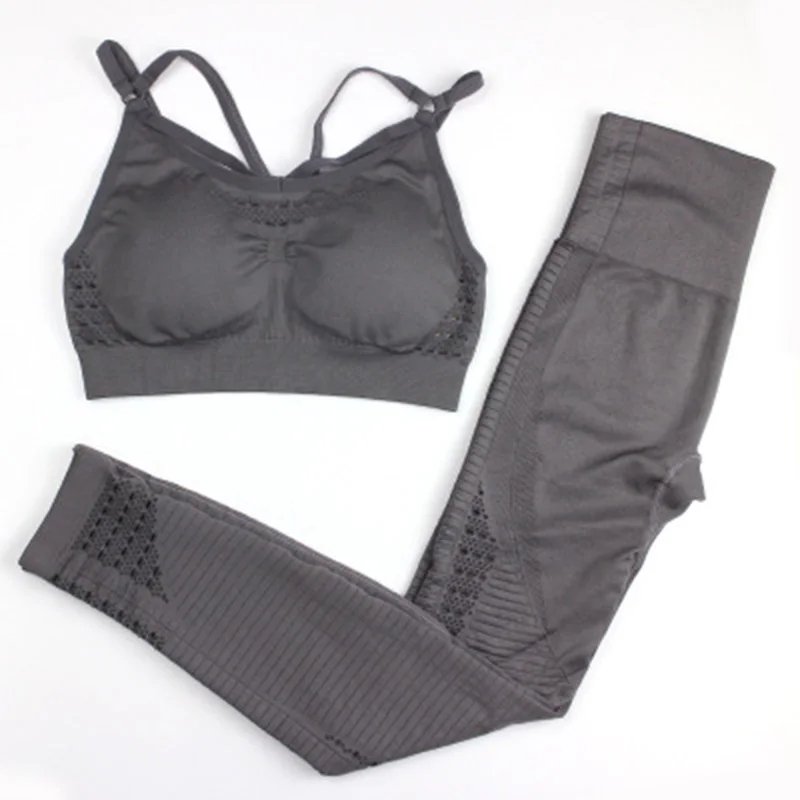 Низкая цена, сексуальная облегающая женская одежда для фитнеса, Женский комплект для йоги, Женский комплект для фитнеса - Цвет: Серый