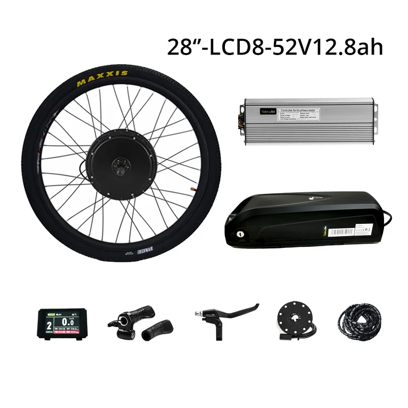 28in LCD8U 52V12.8AH 48 в 1500 Вт комплект для переоборудования электрического велосипеда с батареей 52 в 12AH E велосипед конверсионный комплект с батареей Электрический мотор комплект с батареей - Color: 28in LCD8U 52V12.8AH