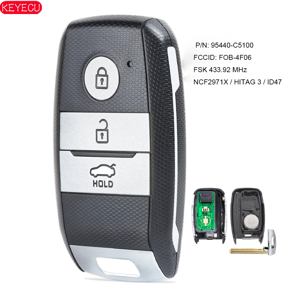 KEYECU KEYLESS GO SMART REMOTE CAR KEY FOB FSK 433MHZ ID47 FOR KIA SORENTO 2015 2016 2017 P/N: 95440-C5100 FCCID: FOB-4F06