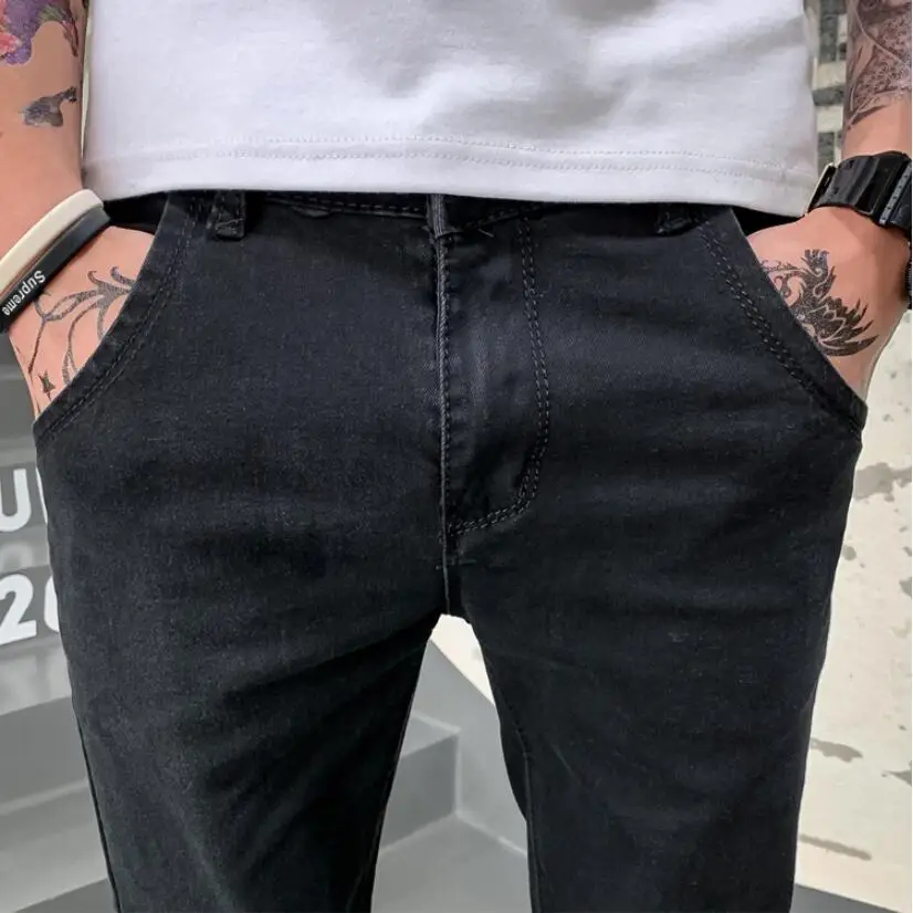 Popular 2019 New style Fashion male autumn slim fit broken hole jeans/Men's High quality pure cotton Color matching Pencil pants 28-34
