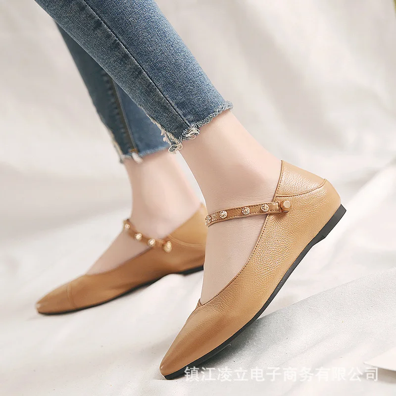 

2019 New Style Spring Shoes Women's Flat Pointed Leather Shoes Soft Bottom Spring And Autumn Fashion Shoe Large Size WOMEN'S Sho