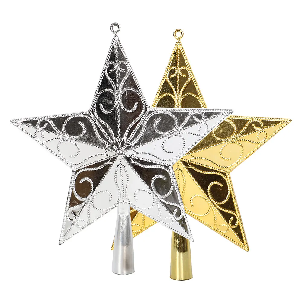 Star Party PVC Tree Top Decor Ornament Golden/Silver Glittery Xmas Holiday 3D Festival Prop Christmas