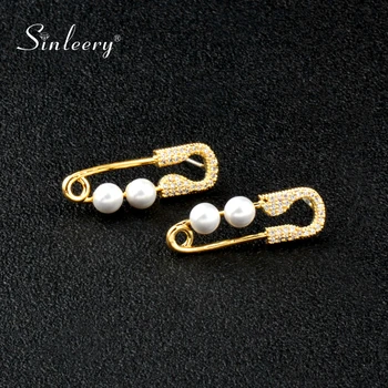 

SINLEERY Chic Exquisite Simulated Pearl Pin Shaped Stud Earrings For Women Wedding Jewelry Boucle D'Oreille Femme ES219 SSO