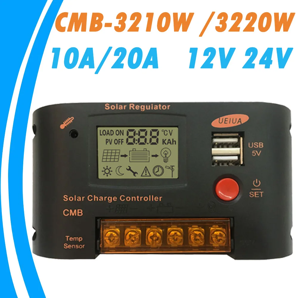 

10A 20A Solar Charge Controller 5V 2A Dual USB PVM 12V24V Solar Regulator For Lead Acid With LCD And Control Mode Of Light Time