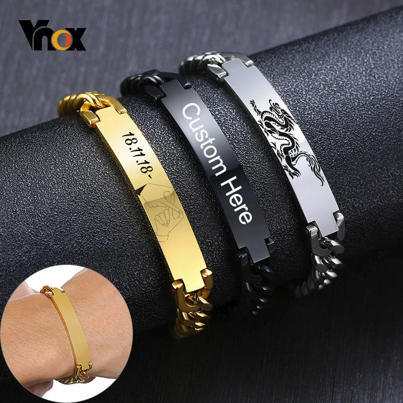 

Vnox 9mm Stainless Steel ID Bracelets for Men Personalize Name Image Unique Gift Link Chain Bracelets