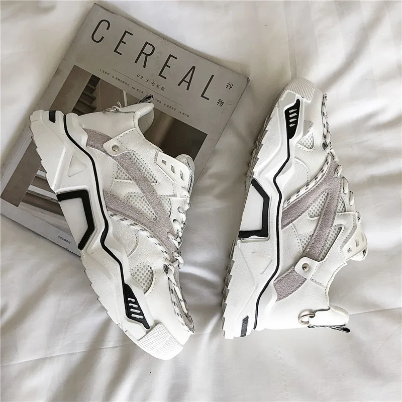 SHUJIN Men Women Autumn Thick Bottom Sneakers Solid Color Round Toe Breathable Mesh Casual Men Shoes New Female Sport Footwear