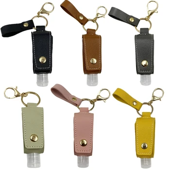 

Travel Hand Sanitizer Empty Refillable Bottle with Faux Leather Holder Keychain Q0KD