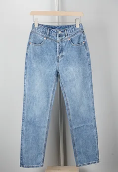 

Women's Denim Pant High Waist Straight Zipper Cotton Trousers Jeans Pockets Pants
