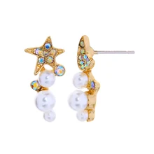 10 пара/лот модные ювелирные изделия золотистый металл со стразами Звезда Луна жемчужные серьги