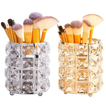 

Gold Crystal Storage Case Container Handcrafted Cosmetics Brushes Cup Comb Eyebrow Vanity Exquisite Lipstick Countertop