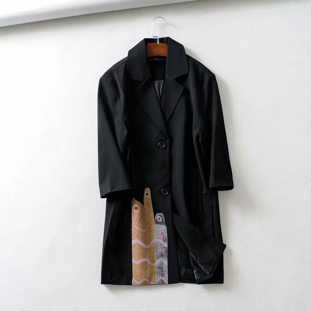 

2019 Spring New Style Western Style Cartoon Fish Printed Mid-length Suit