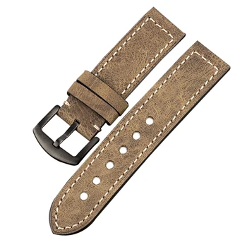 

PSTARY Handmade vintage old leather watch belt 20MM 22MM 24MM explosion crack brown leather strap men's watch accessories belt