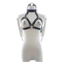 Бюстгальтер для ночного клуба Лазерный укороченный топ Sm бондаж воротник женский кожаный сексуальный бюстгальтер портупея с чокером кольцо открытый рот кляп зажимы для сосков