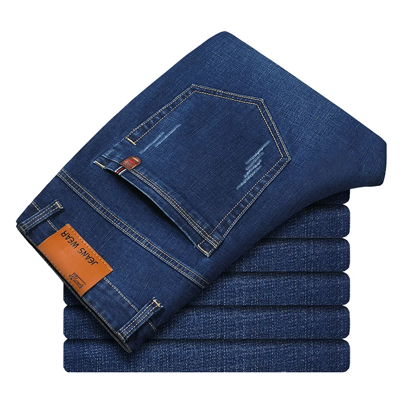 Buen trato 2020 nuevo clásico de los hombres azul grueso Jeans avanzada Stretch suelto recto Denim Pantalones Hombre Pantalones de marca de talla grande 40 42 44 46 aKwjMqLoRow