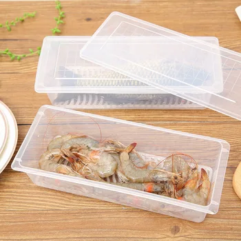 

Japanese Style Seafood Fish Refrigerator Freshness Box Rectangular Fish Box Storage Box Plastic Kitchen guo shu he Water Drainin