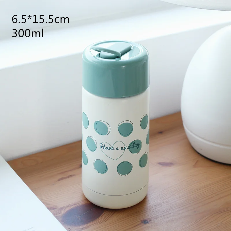 Green VILEAD 300 мл 304 из нержавеющей стали, волнообразный точечный вакуумный чашка с ручкой термос переносной модные портативные чашки для мужчин и женщин студентов - Цвет: Green