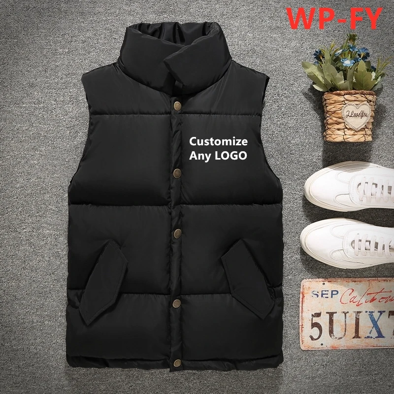 WP-FY, новинка, брендовая мужская зимняя куртка без рукавов, мужской теплый пуховый жилет, модная популярная куртка в стиле хип-хоп, утолщенная тонкая верхняя одежда на заказ - Цвет: Black
